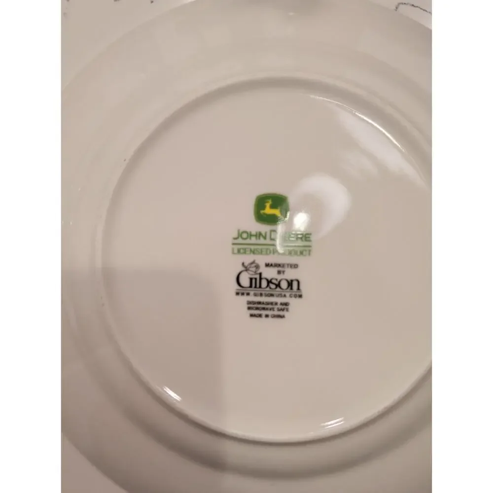 John Deere Ceramic Plates Set of 2 Gibson Tractor Dinner Salad Plate Bowl Bundle